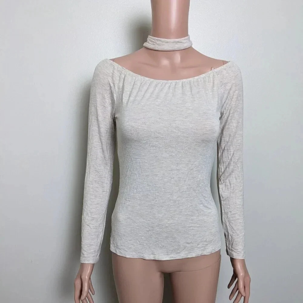 4/$20 Zenana outfiters Off Shoulder Long Sleeve Choker Neck Top medium romantic